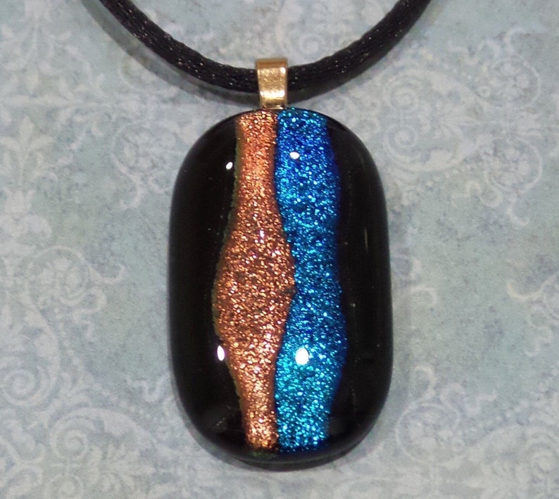 Dichroic Fused Glass Pendant. Blue and Orange Handmade Necklace. Made in Wisconsin, Ready to Ship Chaz image 1