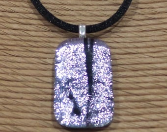 Silver Dichroic Pendant, Black Accents, Small Silver Fused Glass Necklace, Sparkly Dichroic, Christmas, Everyday Jewelry - Lucy -9
