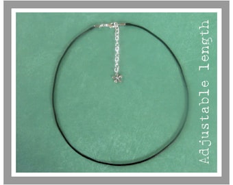 Adjustable Length - Black Satin Cord Necklace With Silver Plated Clasp - Choice of Charm Style