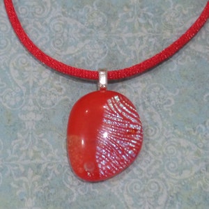 Small Red Dichroic Glass Necklace, Bold Red Fused Glass Pendant, Handmade, Gift for Daughter, Striped Dichroic - Tracy -20