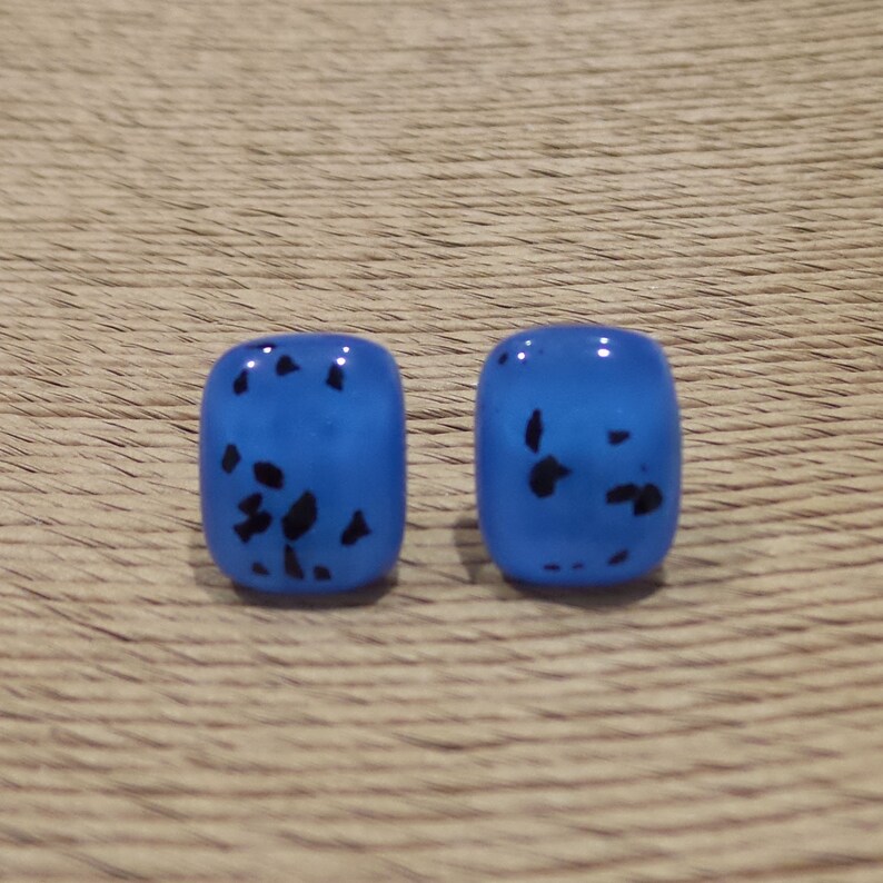 Fused Glass Jewelry Blue and Black Earrings Blue Post Earrings Hypoallergenic Black Speckles Layne -8
