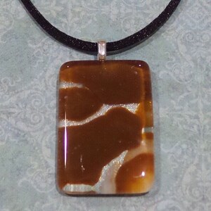 Brown Fused Glass Necklace, Earthtone Jewelry, Medium Brown and Transparent Pendant, Autumn, Thanksgiving, Ready to Ship - Valarie