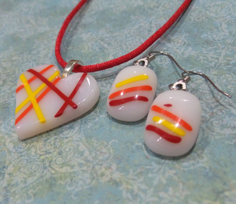 Heart Pendant and Earring Set Striped Jewelry Set Colorful Etsy