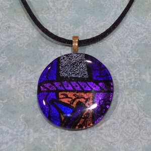 Purple Dichroic Glass Necklace, Orange, Indigo Blue Fused Glass Pendant, Handmade Jewelry, Gift for Her, One of a Kind Deep Passion 8 image 7
