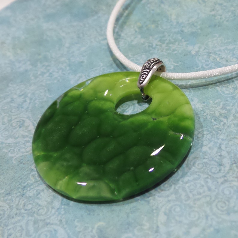 Green Fused Glass Pendant, Green Statement Necklace, Trendy Summer Gift for Her, One of a Kind Pendant, Fused Glass Jewelry Patrick's Luck image 4