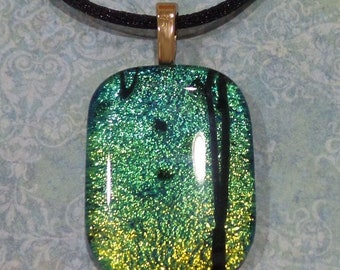 Green and Gold Dichroic Glass Pendant, Gold Green Chameleon Glass, Fused Glass Necklace, Gift for Her, Handmade Jewelry- Walee