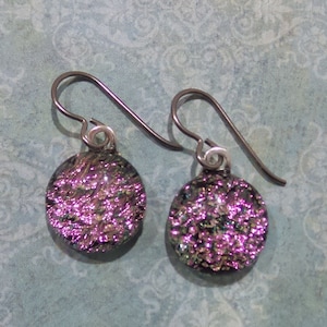 Pink Niobium Earring for Very Sensitive Ears, Dangle Earrings, Pink Dichroic Earrings, Fused Glass, Hypoallergenic Jewelry - Eloise --6