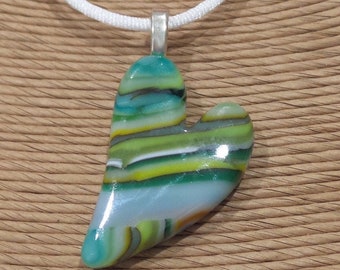 One of a Kind Heart Necklace, Fused Glass Jewelry, Love, Valentine, Turquoise, Yellow, Glass Heart Pendant, Ready to Ship- Everlasting -6