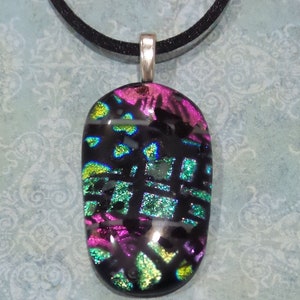 Green and Pink Dichroic Glass Pendant, Pattern Dicro, Gift for Her, One of a Kind Fused Glass Necklace, Jewelry Gift for Mom - Nevaeh