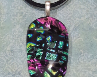 Green and Pink Dichroic Glass Pendant, Pattern Dicro, Gift for Her, One of a Kind Fused Glass Necklace, Jewelry Gift for Mom - Nevaeh