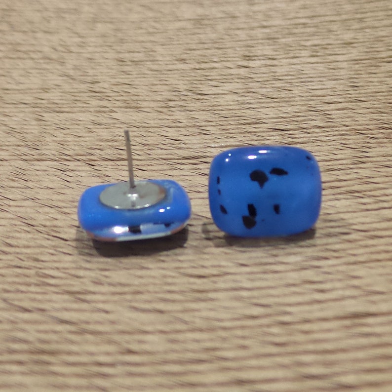 Fused Glass Jewelry Blue and Black Earrings Blue Post Earrings Hypoallergenic Black Speckles Layne -8