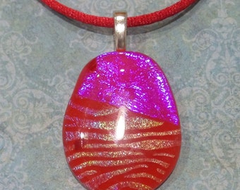 Red and Purple Fused Glass Pendant, Purple Blue Dichroic, Golden Yellow Dichroic, Handmade Jewelry, Summer Gift for Her - Janine