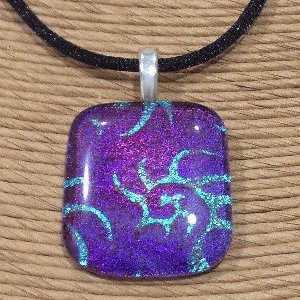 Purple and Aqua Blue Dichroic Glass Pendant, Fused Glass Pendant, Omega Slide, Dichroic Jewelry, One of a Kind - Spectacular Spirals -6