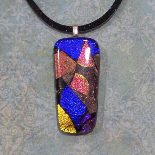 Large Dichroic Fused Glass Pendant Necklace Jewelry Fashion Etsy