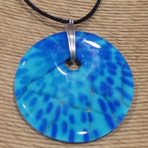 Turquoise Blue and Royal Blue Statement Pendant, One of a Kind Pendant, Round Statement Necklace, Fused Glass Jewelry- Beverly Blue