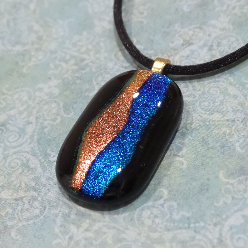 Dichroic Fused Glass Pendant. Blue and Orange Handmade Necklace. Made in Wisconsin, Ready to Ship Chaz image 3