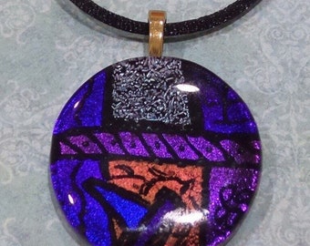 Purple Dichroic Glass Necklace, Orange, Indigo Blue Fused Glass Pendant, Handmade Jewelry, Gift for Her, One of a Kind- Deep Passion -8