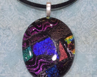 Colorful Dichroic Glass Pendant, Purple, Pink, Brown, Gold, Green, Orange, Omega Slide, Handmade Fused Glass Jewelry - Rachel