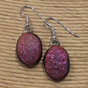 Auburn Red Dichroic Earrings, Dangle Earring, Dark Orange Dichroic Glass Earrings, Fused Glass Jewelry, Ready to Ship - Rustic Glamour -1395