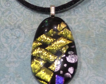 Colorful Dichroic Necklace, Gold, Purple, Silver Dichroic, Handmade Fused Glass Jewelry, One of a Kind Pendant - Mercy