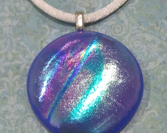 Shiny Rainbow Dichroic Glass Necklace with a Cobalt Blue Base Layer, Pink, Green, Blue, Fused Glass Jewelry, Gift for Her - Apollo