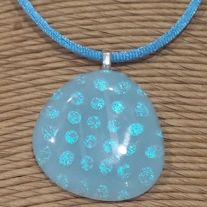 Polka Dot Dichroic Glass Pendant, Pastel Blue Fused Glass Necklace, Baby Blue, Aqua Polka Dots, Jewelry Gift Idea for Her - Beachy -20