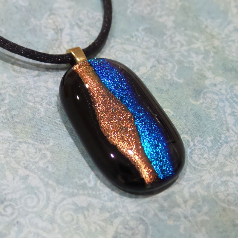 Dichroic Fused Glass Pendant. Blue and Orange Handmade Necklace. Made in Wisconsin, Ready to Ship Chaz image 2