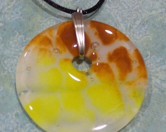 Yellow and Brown Statement Pendant, Large One of a Kind Necklace, Fused Glass Pendant, Round, Hand Crafted Jewelry - Autumn Hush