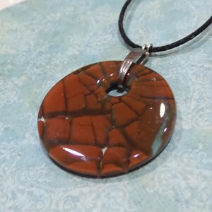 Brown Statement Pendant, Fused Glass Art Pendant, Autumn, One of a Kind Necklace, Fused Glass Jewelry, Ready to Ship - Bronze