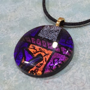 Purple Dichroic Glass Necklace, Orange, Indigo Blue Fused Glass Pendant, Handmade Jewelry, Gift for Her, One of a Kind Deep Passion 8 image 6
