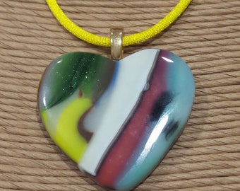 Colorful Heart Pendant, Fused Glass Jewelry, Valentine Pendant, Boho Jewelry, Pink Blue Green Yellow, Summer Gift - Isabella