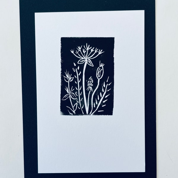 Wildflower Print Original Art 4x6 Lino Block Print Hand Printed Flowers Plant Mom Era PNW Artist Linocut Art Flower Era