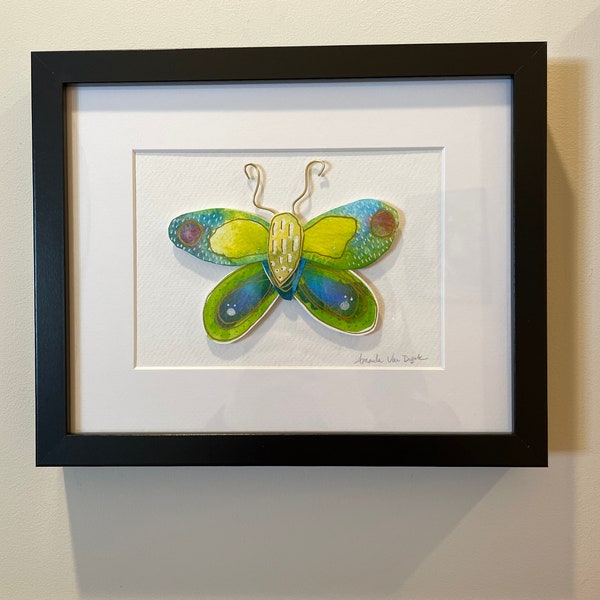 8x10 Framed Original Butterfly Whimsical Butterfly Watercolor Painting Butterfly Painting for Nursery, Child's room, home, office, Magical