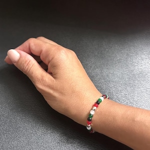 Deir Al-Balah Bracelet Palestinian Flag 4mm Glass Bead Bracelet with Silver Spacers Palestine Solidarity Jewelry Gaza Bracelet Pro Palestine