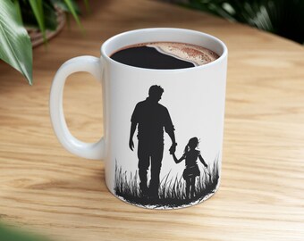 Number 1 Dad, Father with daughter holding hands, Fathers day, DAD appreciation, Ceramic Mug, (11oz, 15oz)