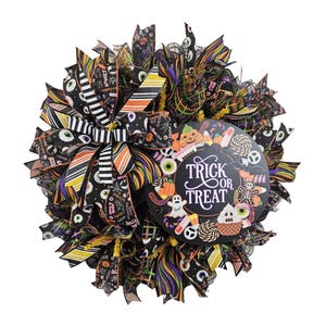 Trick or Treat Halloween Wreath for Front Door – Large Mesh Wreath with Candy Sign, Spooky Decor, Halloween Door Decoration,