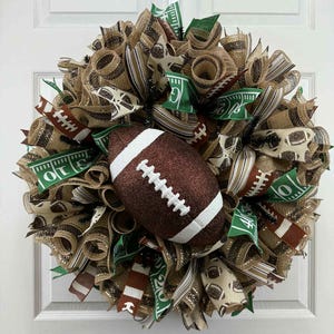 Football Wreath with Burlap and Ribbon | 24&quot; Game Day Door Decor | Handmade Sports Wreath for Fall Tailgate & Front Door | Only 1 Left!