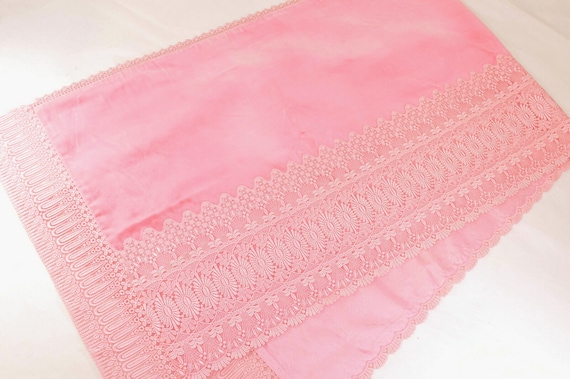 Pink Floral Lace Velvet Shawl, with Deep Floral L… - image 1