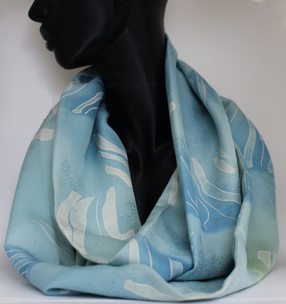 Abstract Blue and Green Infinity Kimono Silk Scarf