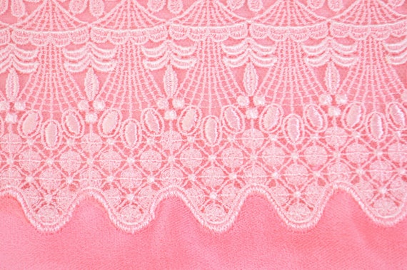 Pink Floral Lace Velvet Shawl, with Deep Floral L… - image 4