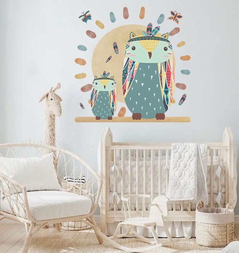 Woodland Tribal Owl Wall Decal Boho Decal Nursery Room Decor - Etsy