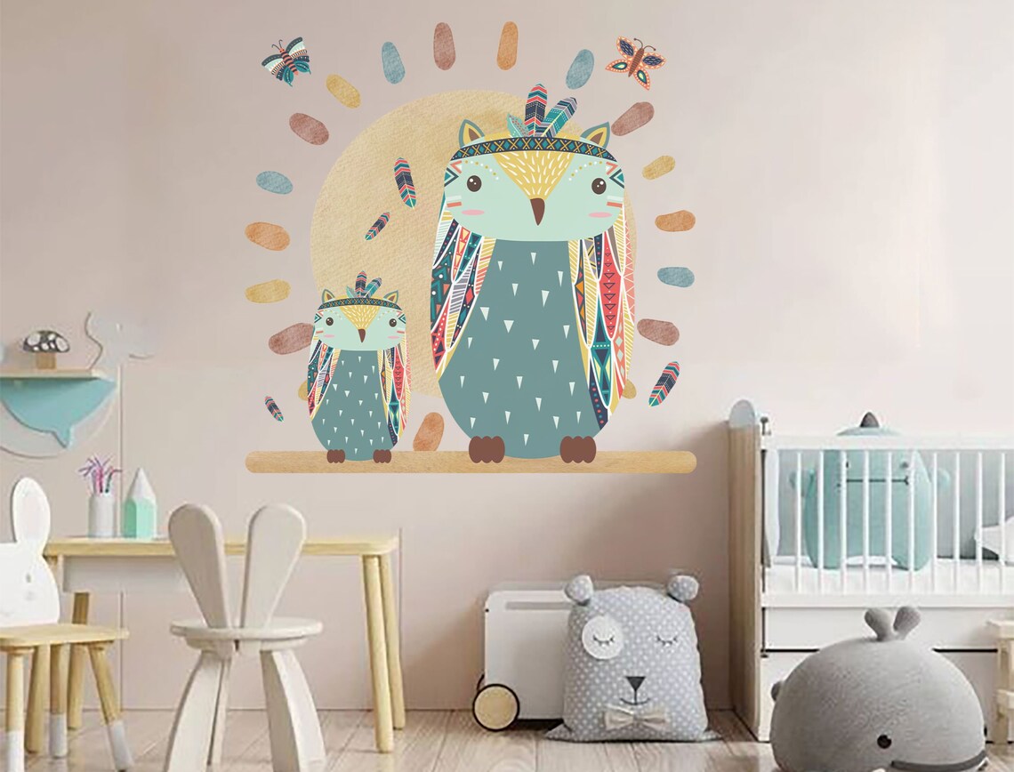 Woodland Tribal Owl Wall Decal Boho Decal Nursery Room Decor - Etsy