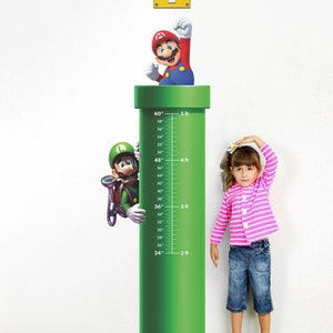 Calcomanía de pared de Super Mario Bros, tabla de crecimiento de Luigi, arte de pared para decoración de habitación de niño, decoración de sala de estudio