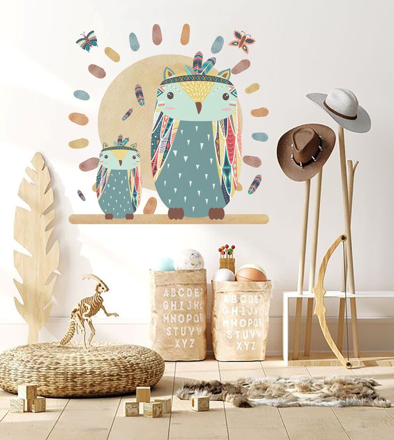 Woodland Tribal Owl Wall Decal Boho Decal Nursery Room Decor - Etsy