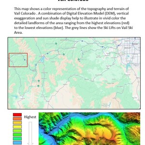 Map Vail Color Vail Colorado Elevation Map Wall Art | Colorado Ski Resort Decor | 3D ...