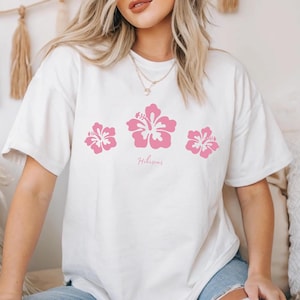 Pink Hibiscus, Tropical Flower T-Shirt - Vacation and Beachwear Summer Tee