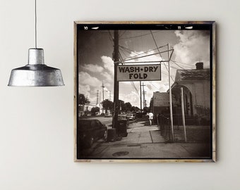 New Orleans Photography Print: Vintage Laundry Sign, Gritty Urban Art