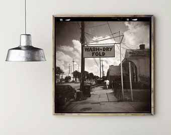 Laundry Room Art New Orleans Square Art Photography Gritty Street Photograph Laundry Room Decor Vintage Sign Black and WhiteUrban Art