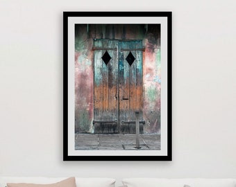 New Orleans Photography, Rustic Door Preservation Hall, Shabby Chic, Muted Pastels Print, Gift for Her Blue Wall Art French Quarter