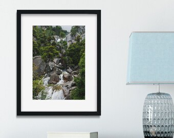 Yosemite Waterfall Photo Print, Rainy Day Photography, Scenic Foggy Forest